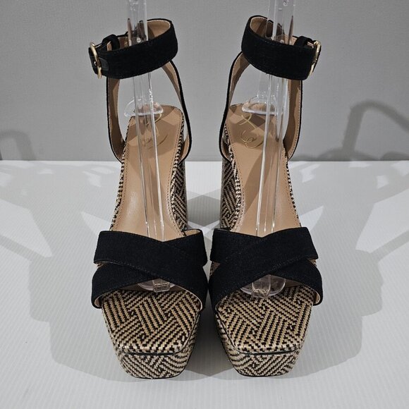 NEW Sam Edelman Nolita Platform Sandal Block Heel Black Linen Womens Size 10.5 - Picture 4 of 13